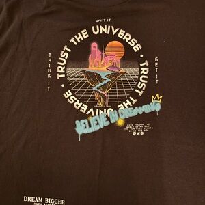 Trust The Universe Graphic Tee - Black with Neon Pink & Blue